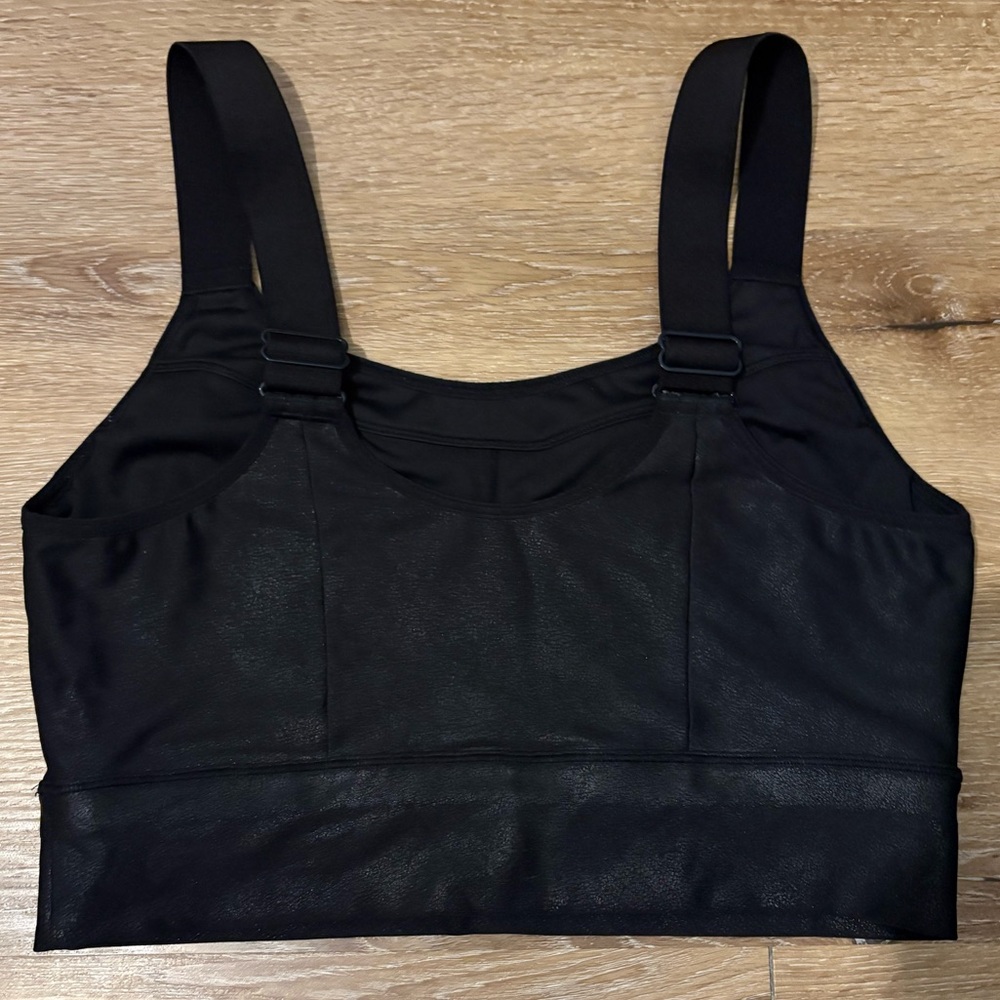 Calia Sculpt Leather Seamed Long Line High Impact Support Sports Bra in Black - Picture 5 of 6